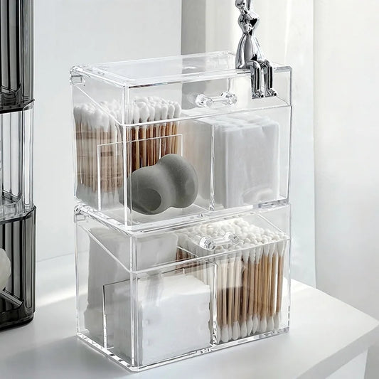 Clear Acrylic Vanity Organizer for Cotton Swabs and Makeup Pads