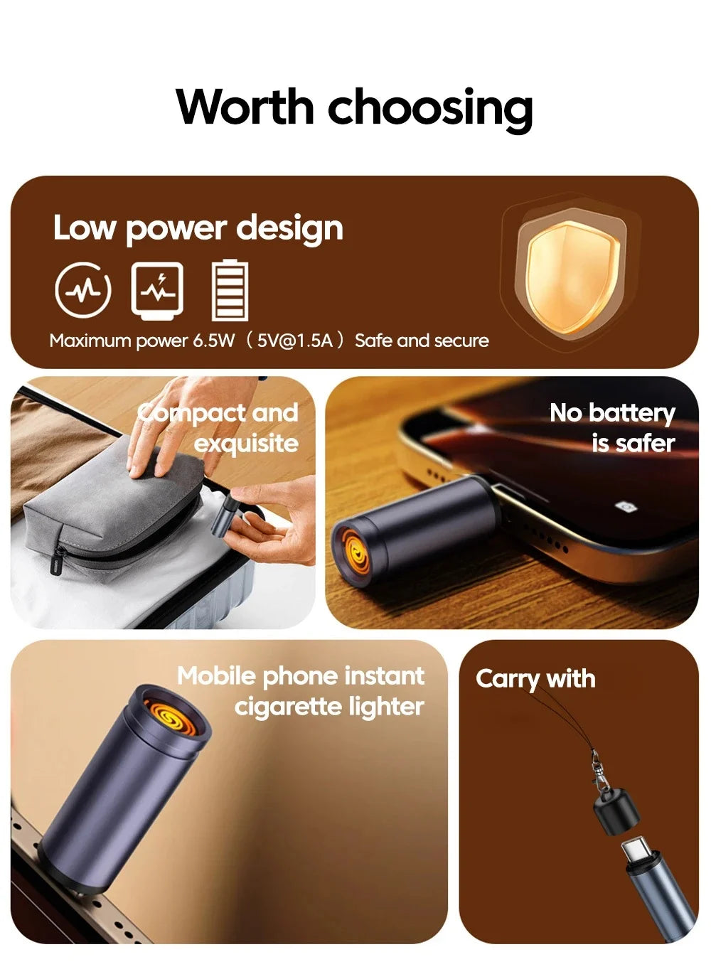 Portable USB-C Phone-Powered Cigarette Lighter