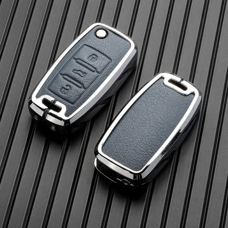 Leather and Zinc Alloy Protective Car Key Case Cover