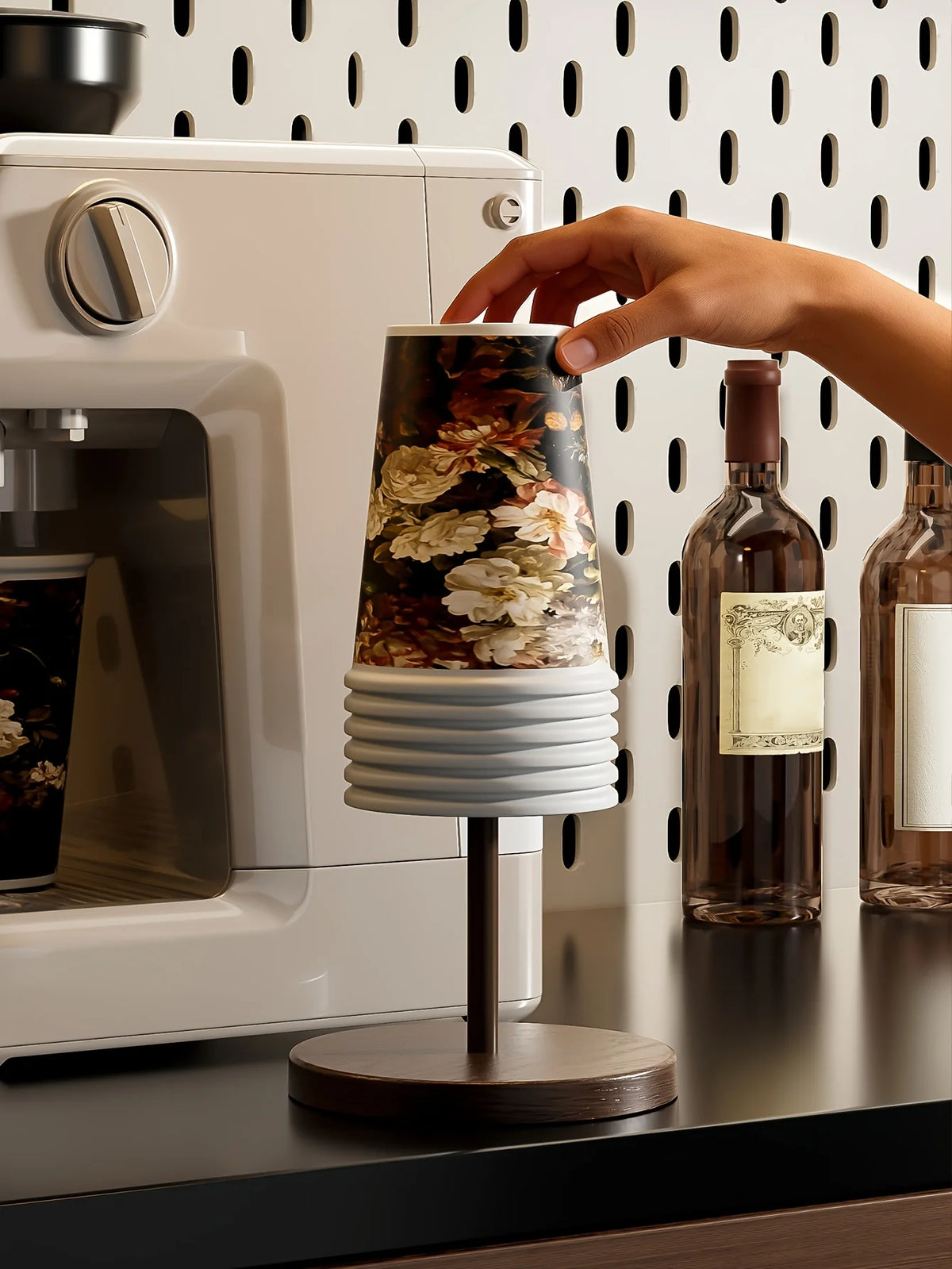 Walnut Finish Wooden Paper Cup Dispenser Stand