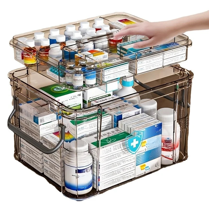 Clear Medicine Storage Organizer Box with Portable Tray