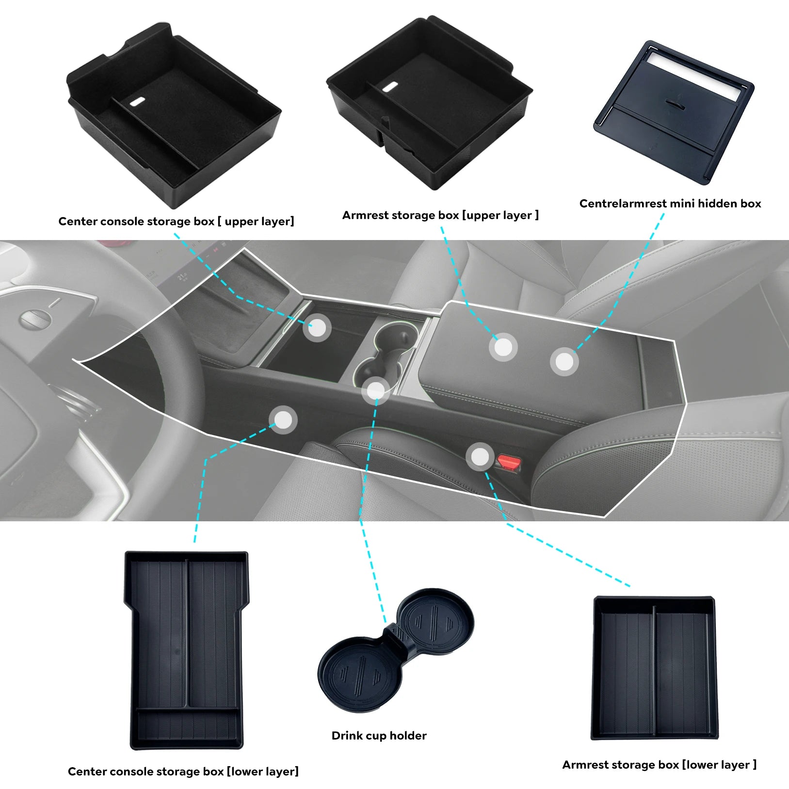 Center Console Armrest Storage Organizer for Model 3 Highland 2024-2025 - 1