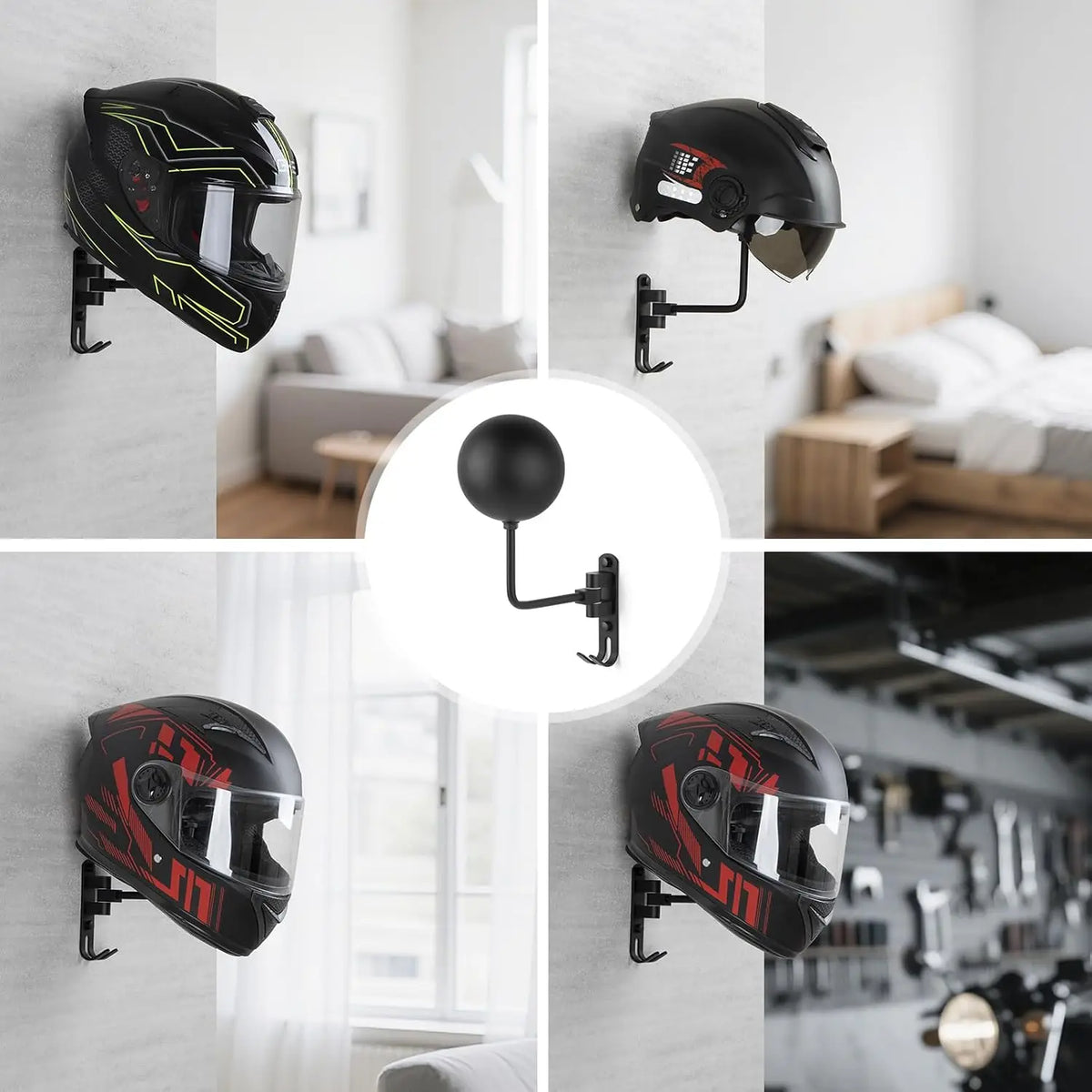 180 Rotating Motorcycle Helmet Rack Wall Mount Jacket Hanger Hook