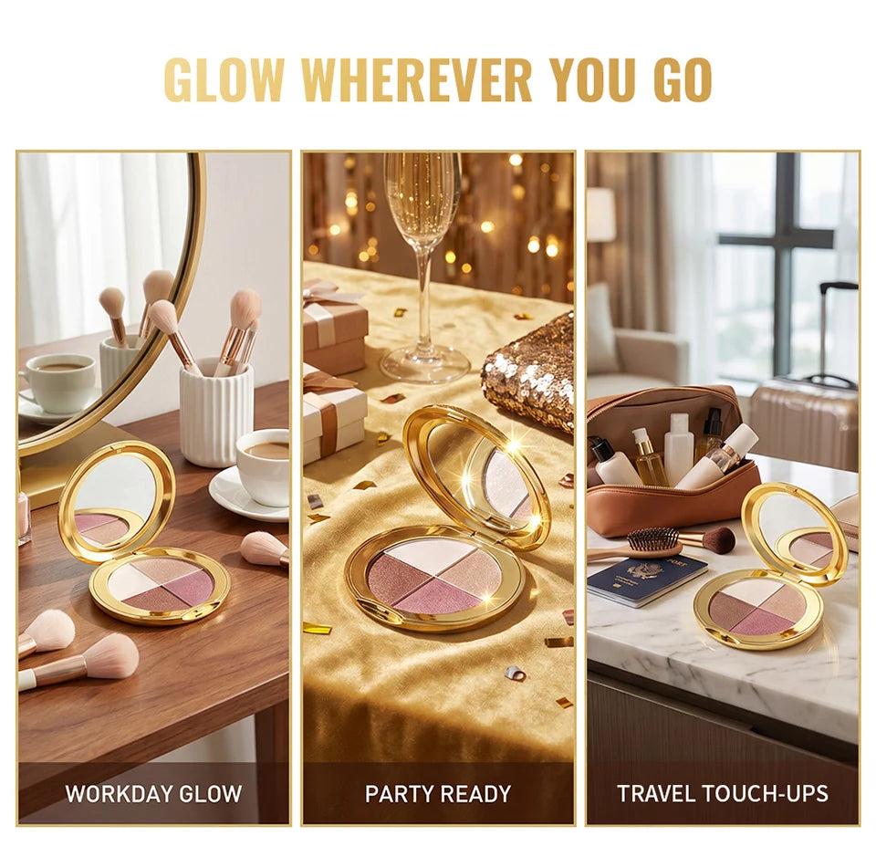 4-Color Shimmering Highlighting and Contouring Face Palette - 12