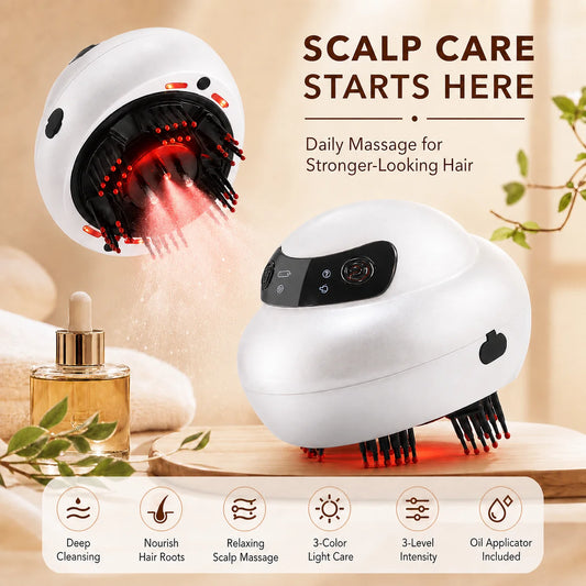 Electric Scalp Massager with Red Light Therapy and Oil Applicator