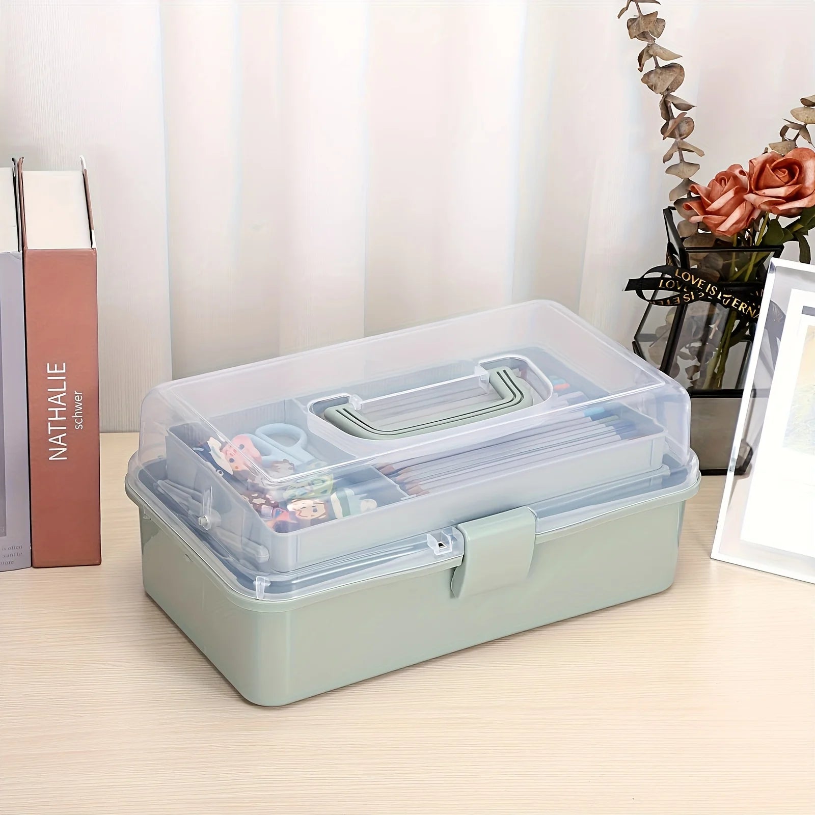 3-Layer Portable Craft and Art Supply Organizer with Adjustable Spacers - 10