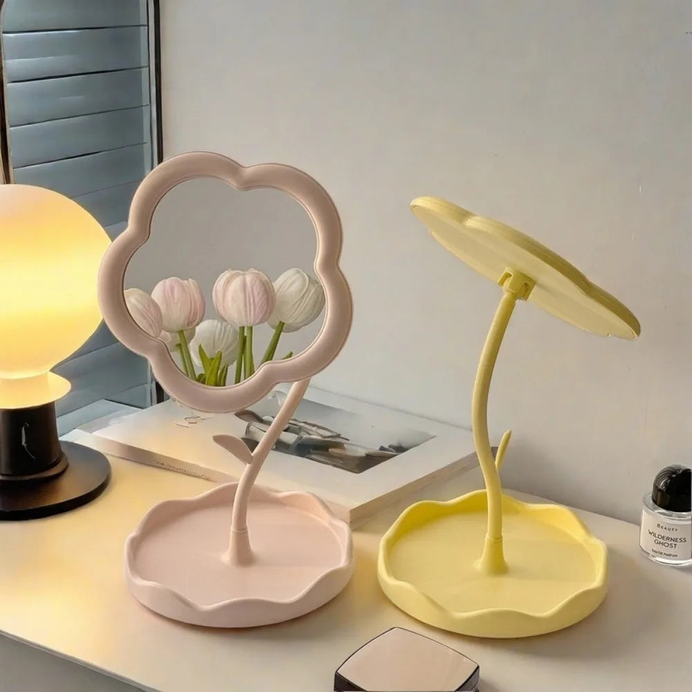 Sunflower Vanity Makeup Mirror with Storage Tray Desktop Swivel Mirror