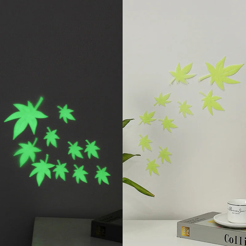 10pcs Luminous Maple Leaf Wall Stickers Glow in the Dark Home Decor