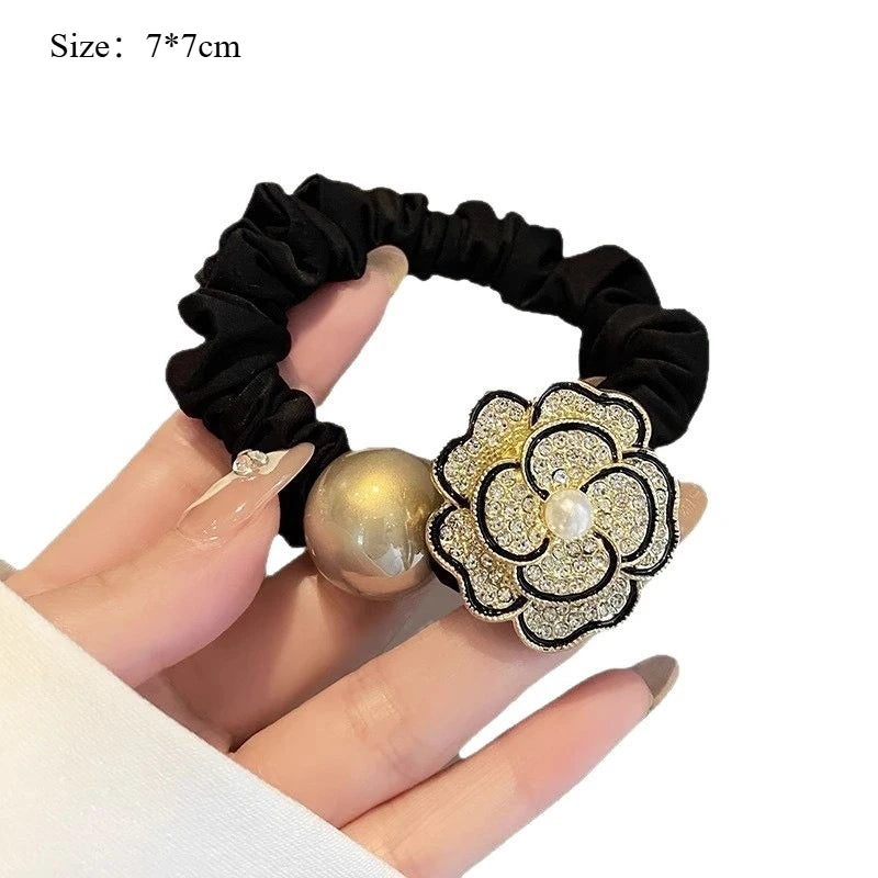 Elegant Floral Rhinestone Hair Tie for Women