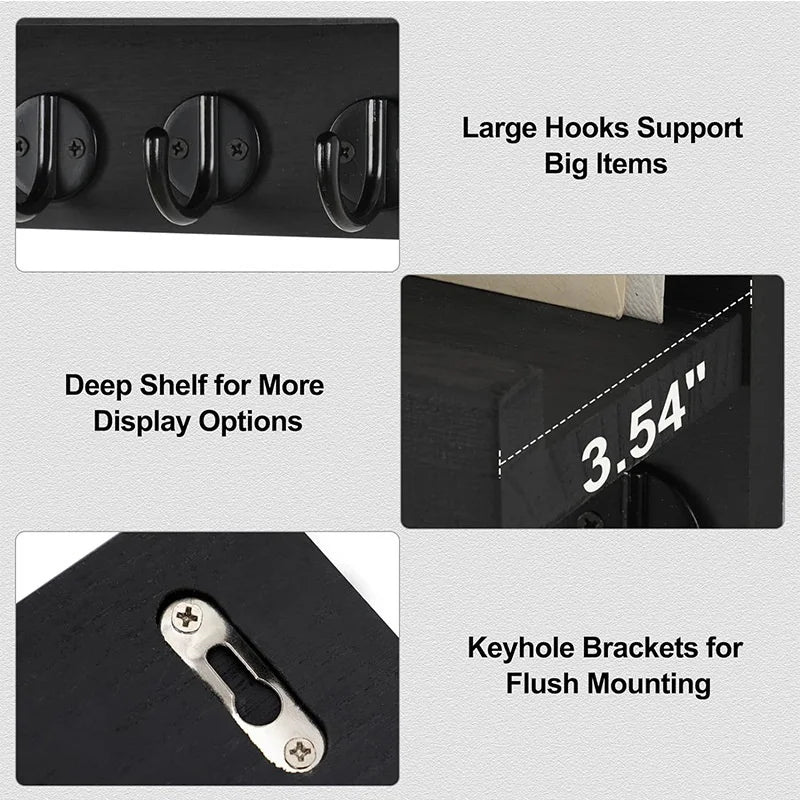 Wall Mounted Wooden Entryway Organizer with 5 Hooks