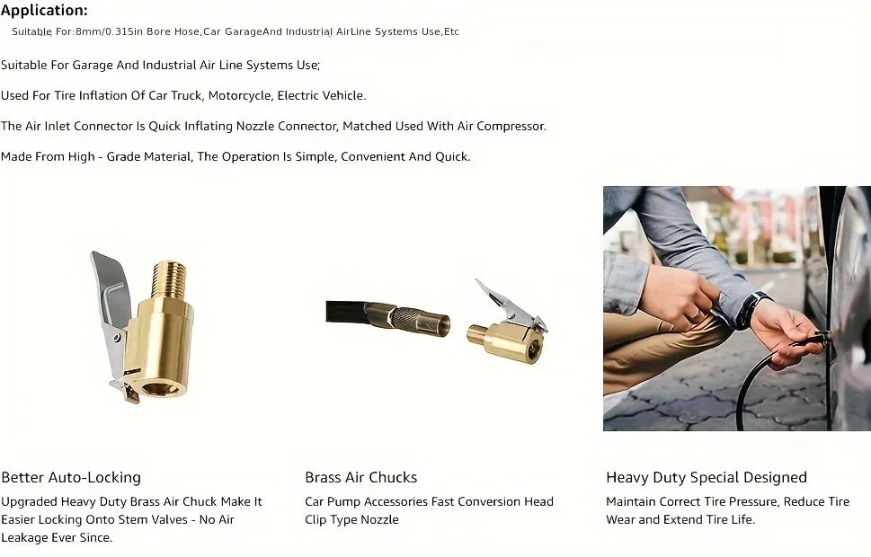Brass Locking Tire Inflator Air Chuck Adapter