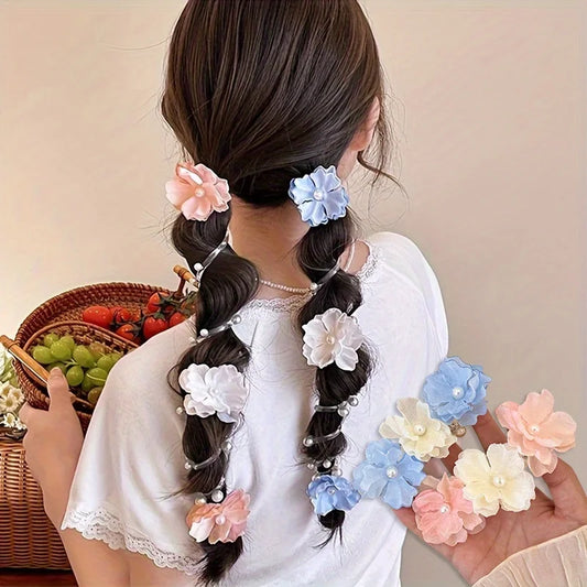 Floral Pearl Spiral Hair Ties for Women