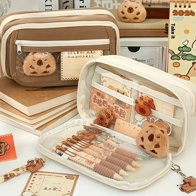 Large Capacity Capybara Multi-Layer Stationery and Makeup Bag - 1