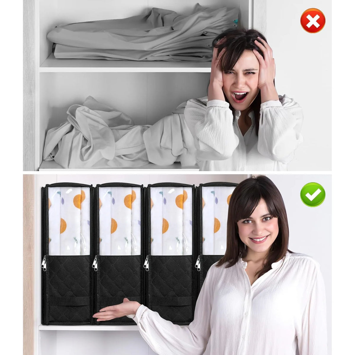 Foldable Bedding and Clothing Storage Organizer with Clear Window