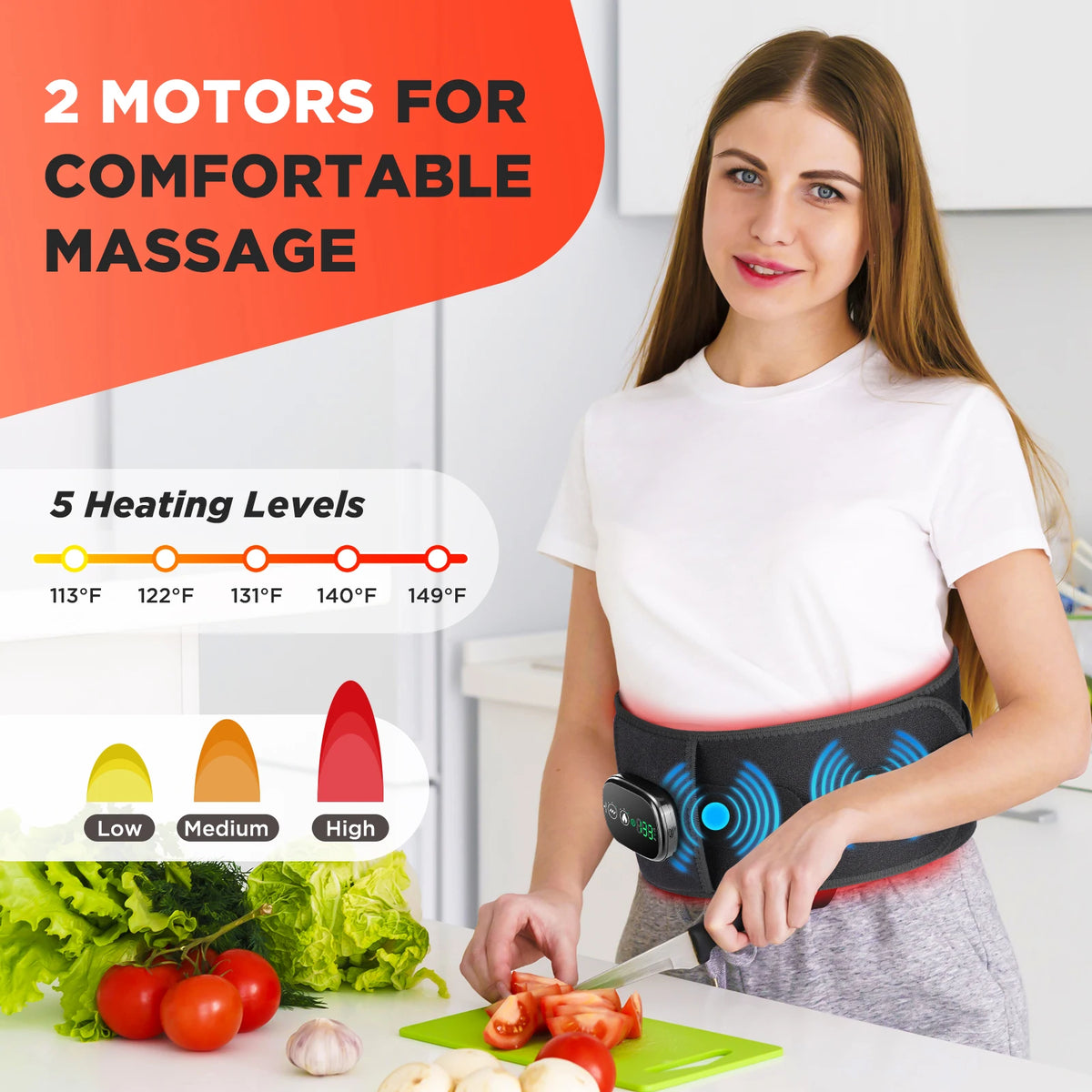 Cordless Lower Back Massager Belt with Heat and Red Light Therapy