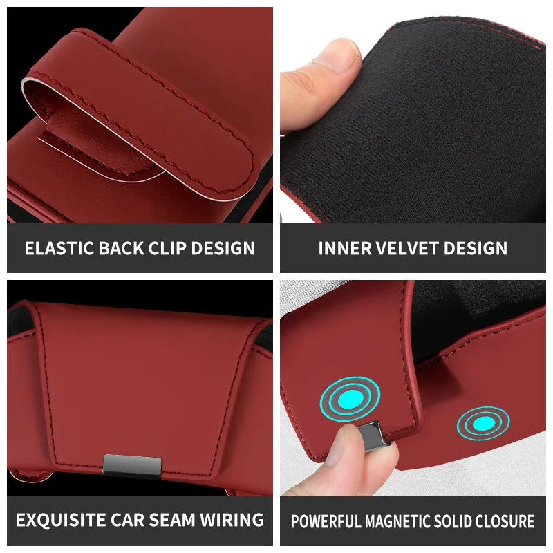 Leather Car Sun Visor Sunglasses and Eyeglasses Holder Case - 4