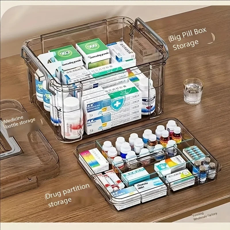 Clear Medicine Storage Organizer Box with Portable Tray - 4