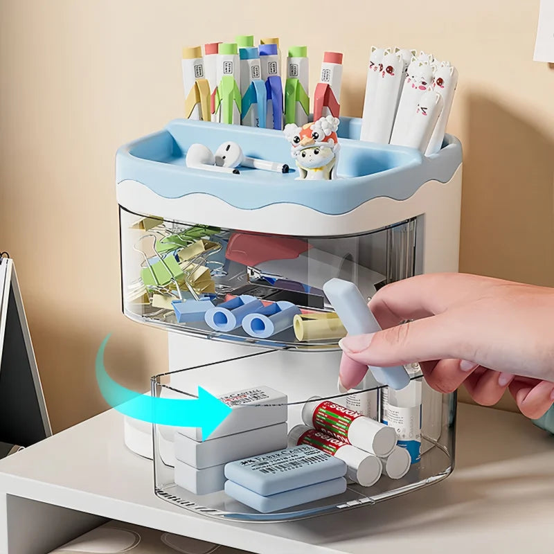 Multipurpose Desktop Organizer with Drawer for Stationery and Makeup - 2