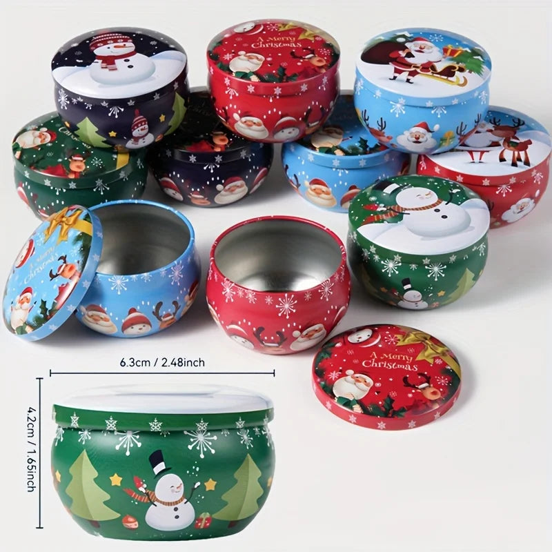 10 Pcs Christmas Candle Tins Festive Metal Jars for Crafting Gifts - 6