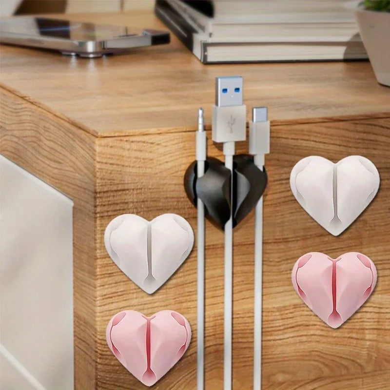 Heart-Shaped Self-Adhesive Cable Organizer for Desks - 1