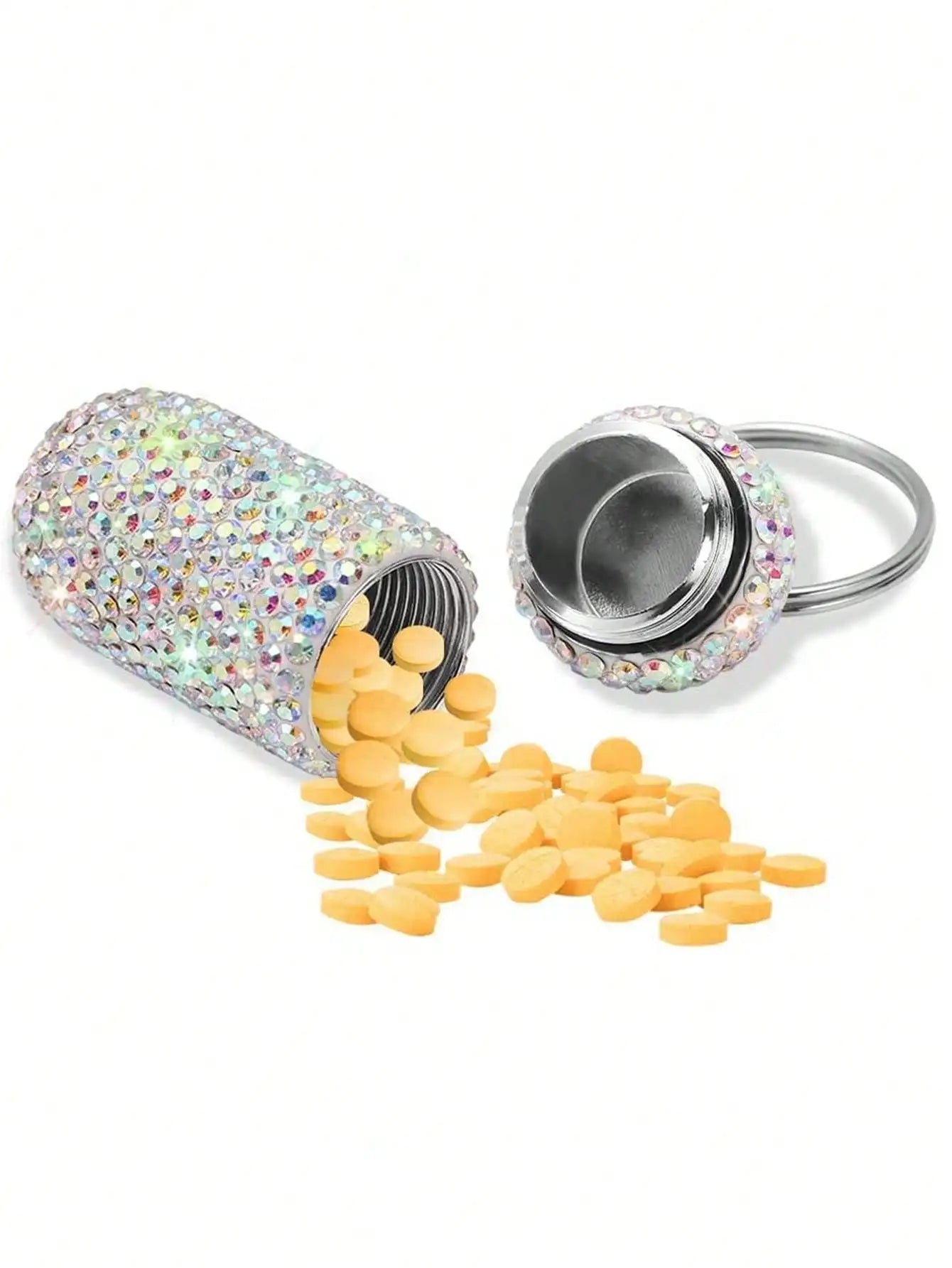 Waterproof Rhinestone Keychain Pill Holder Case - 16