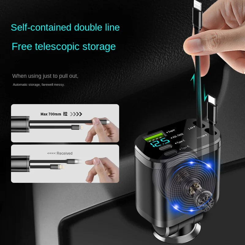5-in-1 Fast Charging Retractable Car Charger