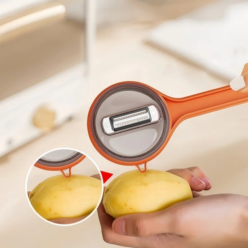 Multi-Function Vegetable Peeler with Integrated Peel Storage