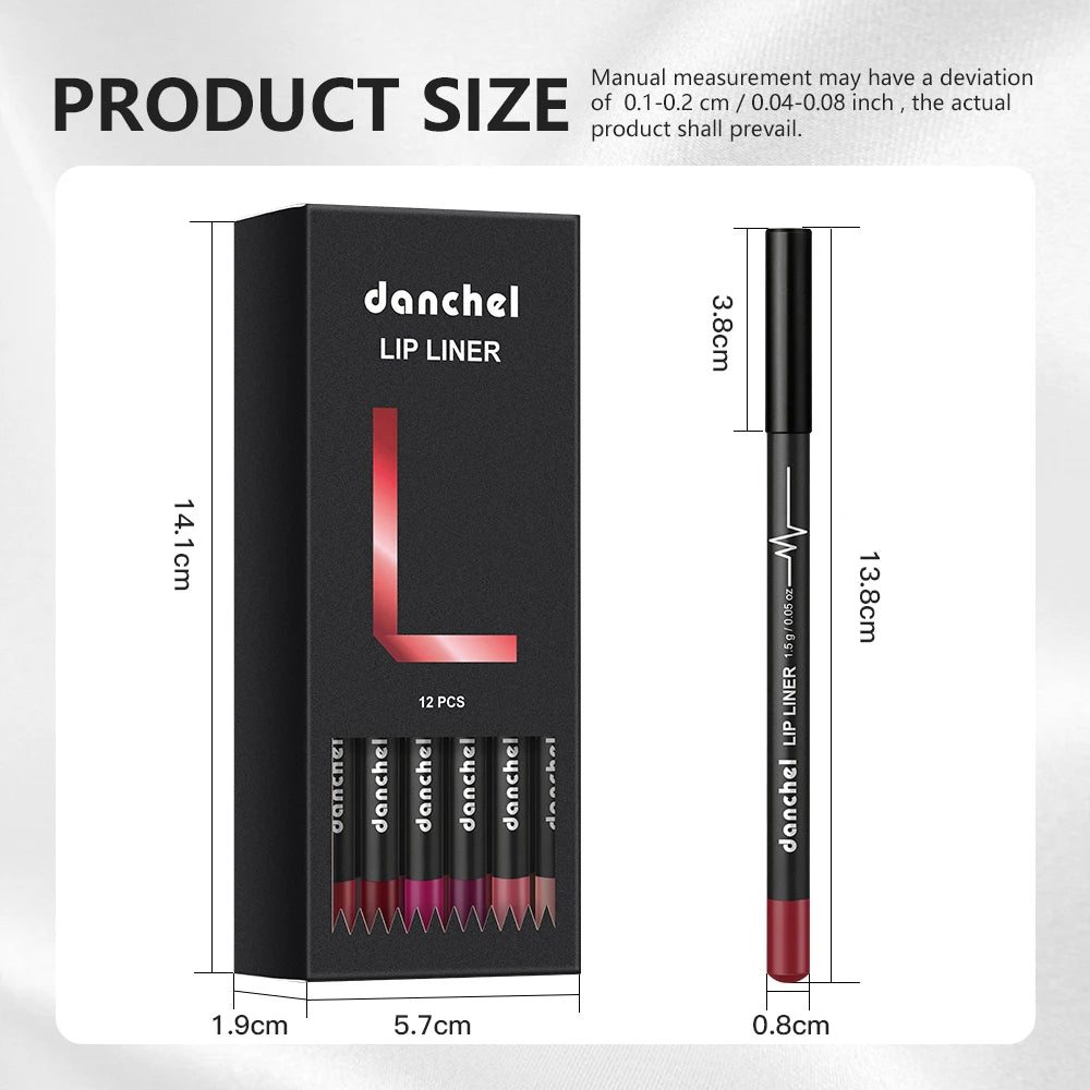 12-Piece Waterproof Semi-Matte Lip Liner Pencil Set - 17