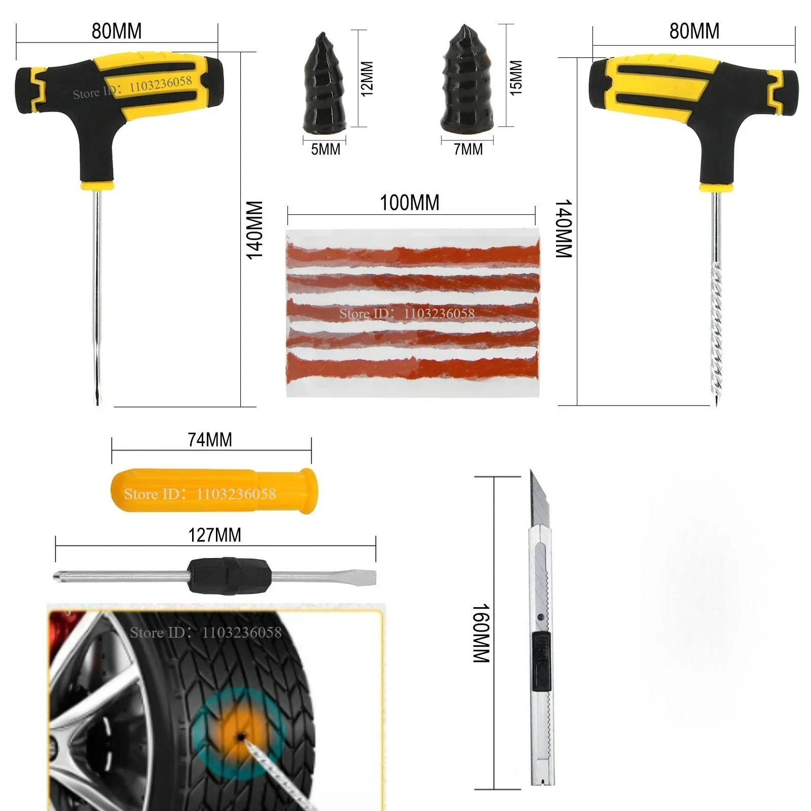 Emergency Auto Tire Repair Kit with Puncture Plug Tools - 8
