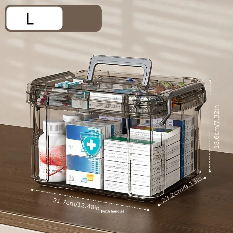 Clear Medicine Storage Organizer Box with Portable Tray - 11