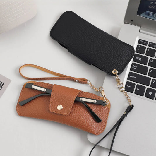 Portable Leather Neck Hanging Glasses Case with Wrist Strap