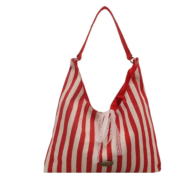 Double-Sided Reversible Tote Bag with Lace Bow - 14