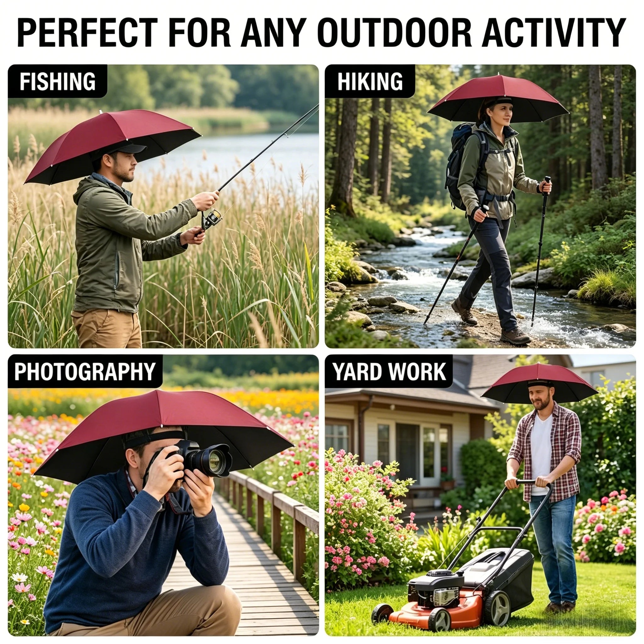Hands-Free Head Mounted Umbrella Cap for Outdoor Activities - 4