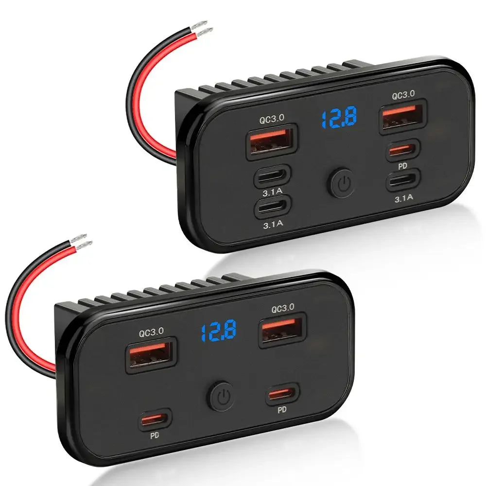 6-Port Fast Charging Car Socket Adapter with LED Voltage Display