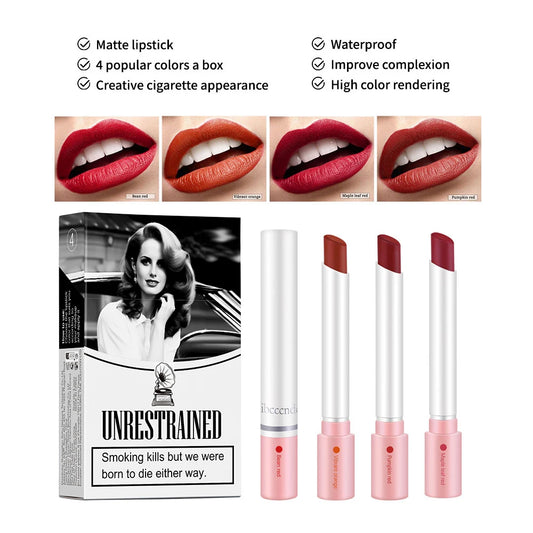 Matte Velvet Cigarette Lipstick Set - 4 Waterproof Long-Lasting Colors