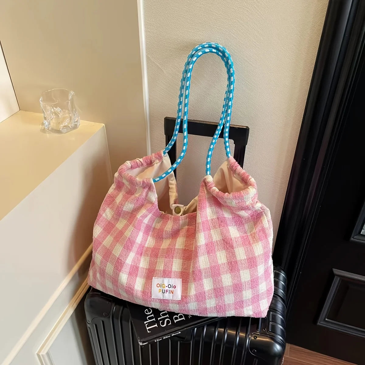 Versatile Plaid Shoulder Tote Bag for Commuter and Leisure - 2