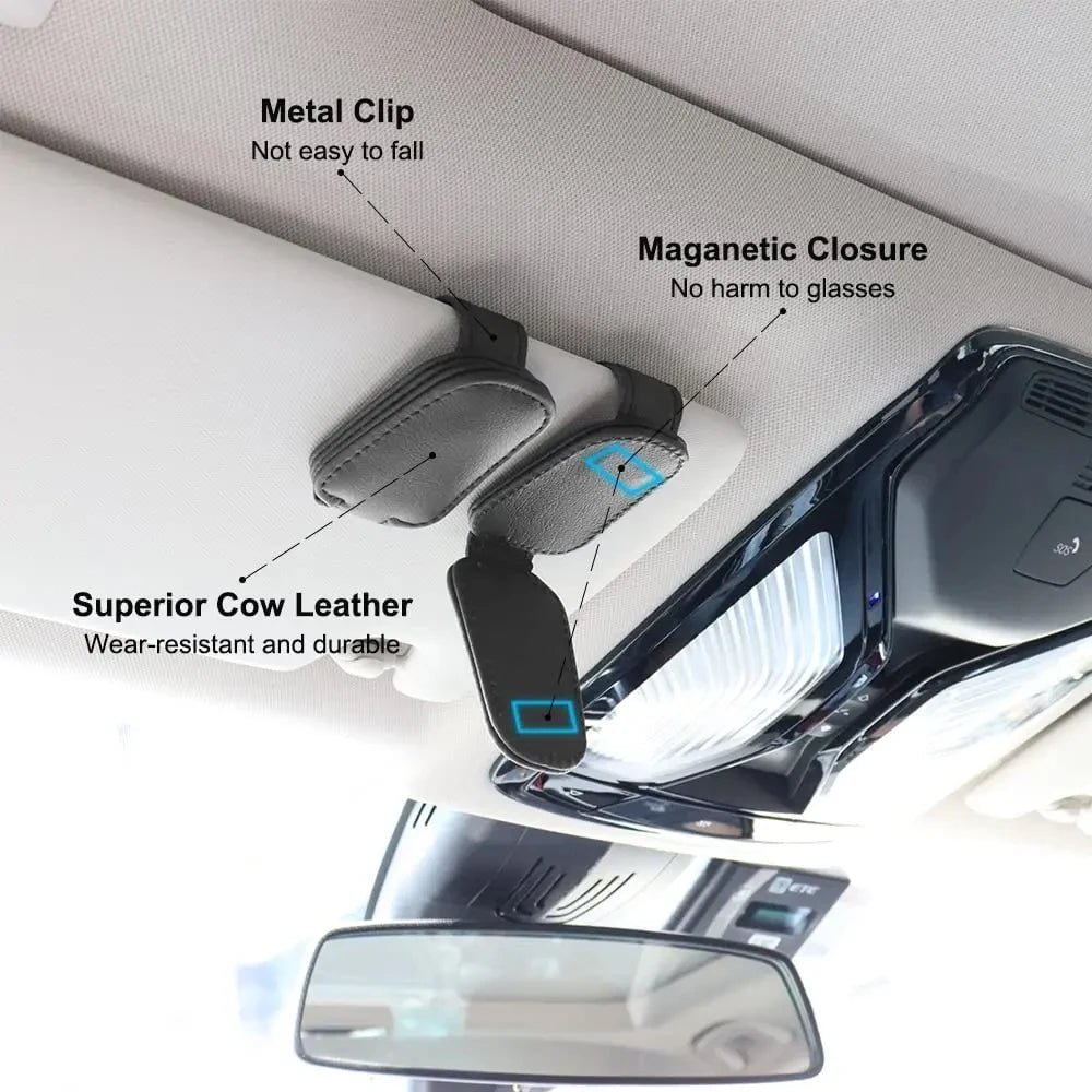 Magnetic Leather Car Sun Visor Glasses and Ticket Holder - 5