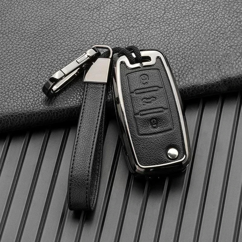 Leather and Zinc Alloy Protective Car Key Case Cover