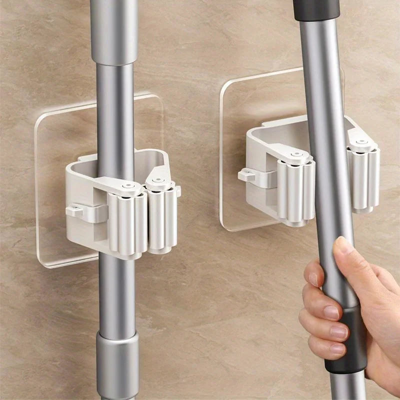 Adhesive Wall-Mounted Mop and Broom Holder - 1