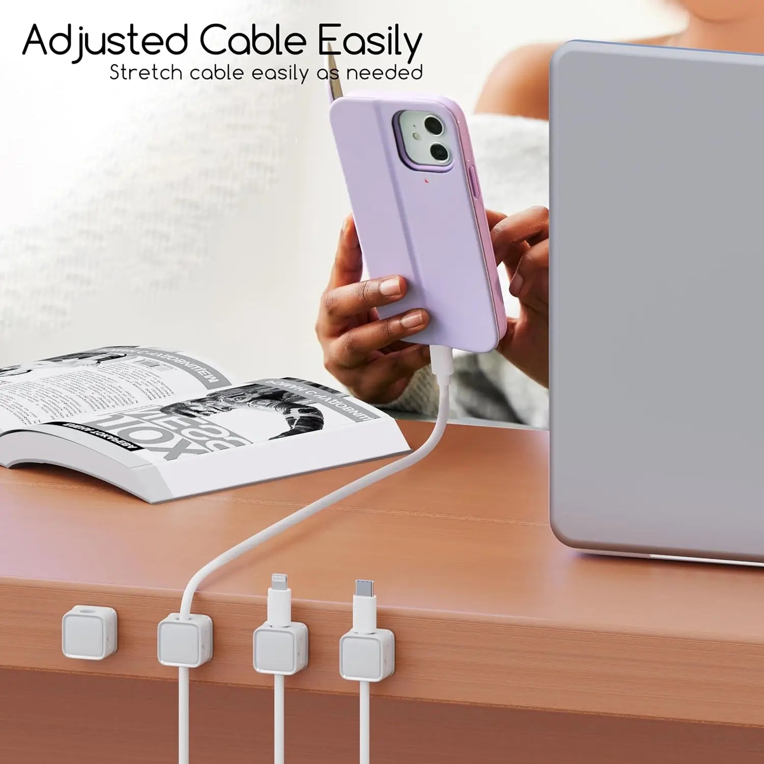 Magnetic Cable Clips Adjustable Cord Organizer and Wire Management Holder - 3