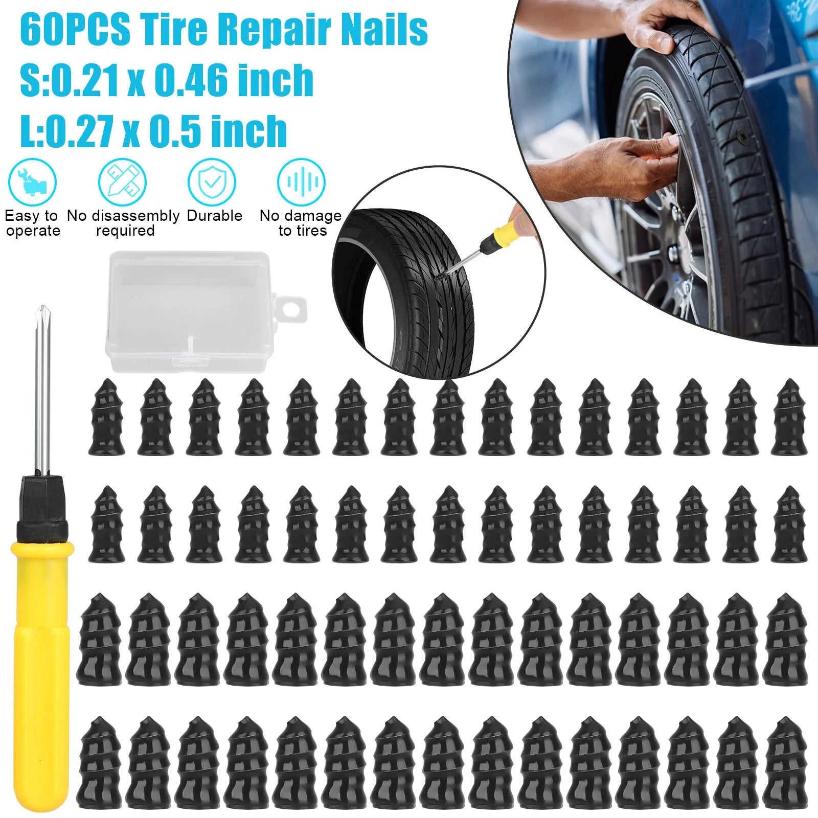 Emergency Tire Puncture Repair Kit for Cars and Motorcycles - 2