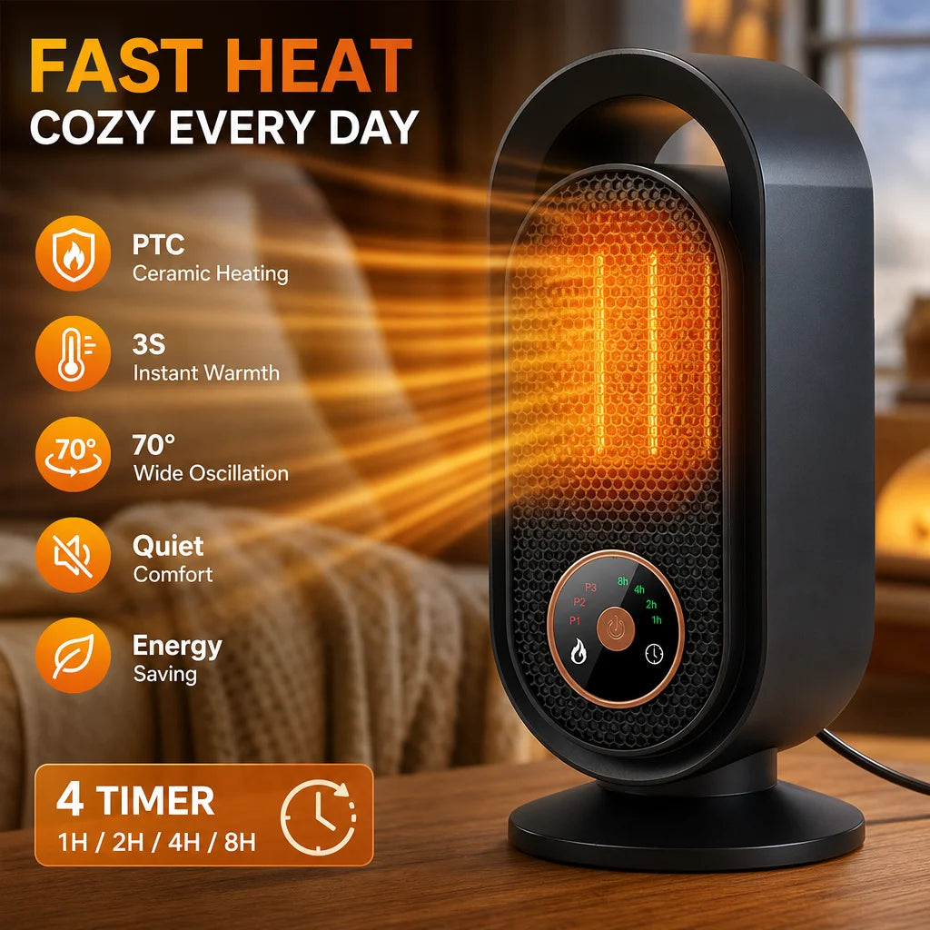 Portable PTC Ceramic Desktop Heater with Timer - 2