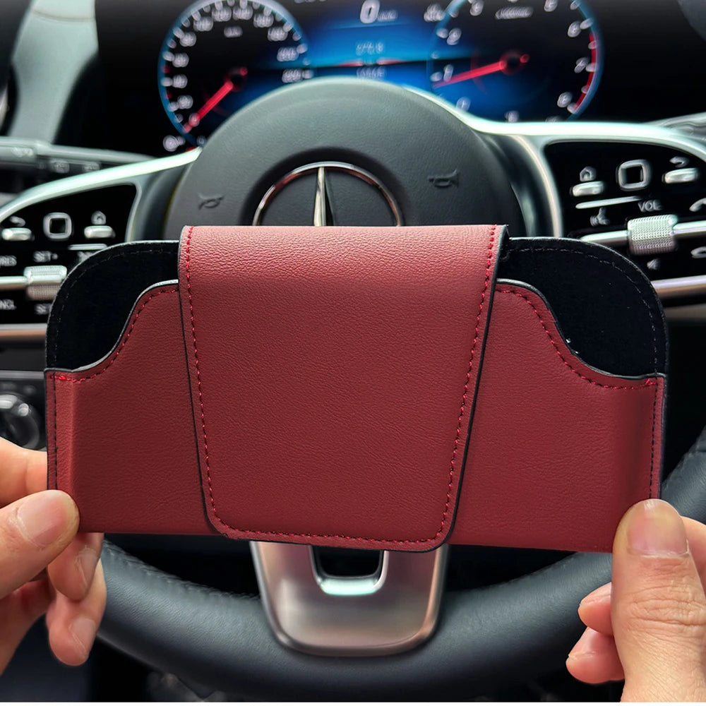 Leather Sun Visor Sunglasses Holder for Car