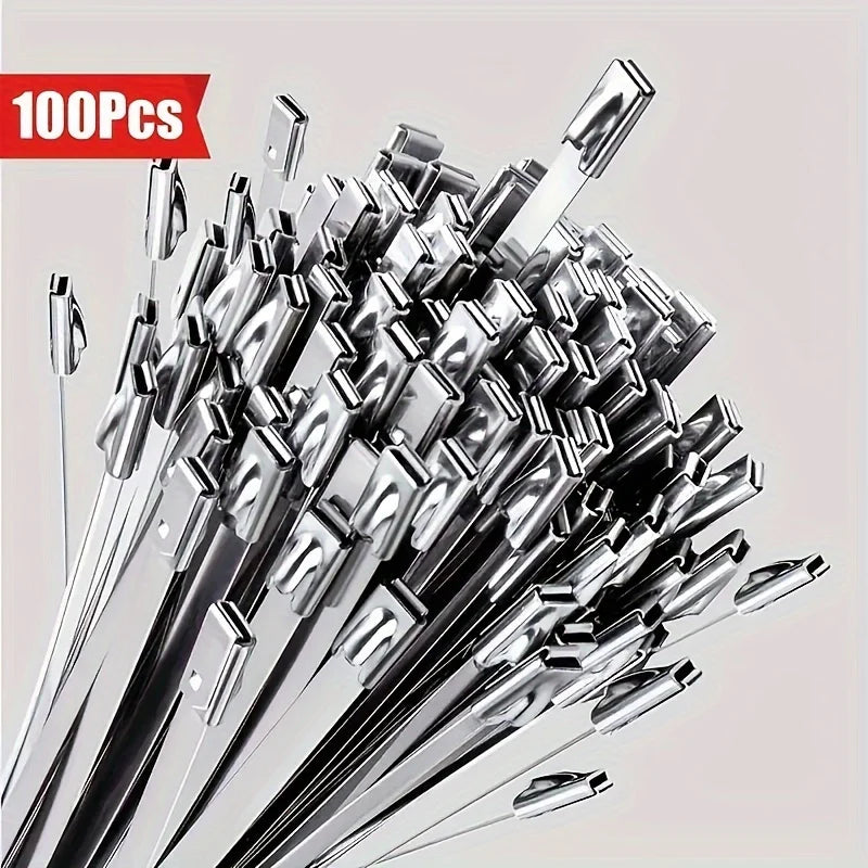 100Pcs Stainless Steel Self Locking Cable Ties Heavy Duty Zip Tie Wrap - 1