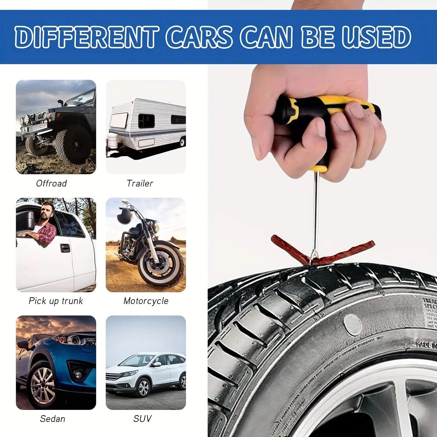 Emergency Tire Puncture Repair Kit for Cars and Trucks - 10