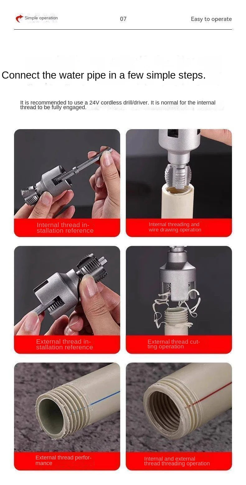 Electric Drill Pipe Threading Tool for PVC Pipes