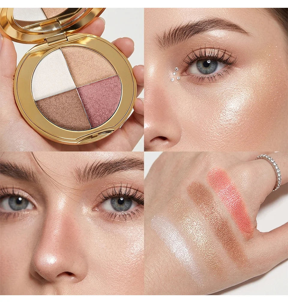 4-Color Shimmering Highlighting and Contouring Face Palette - 17