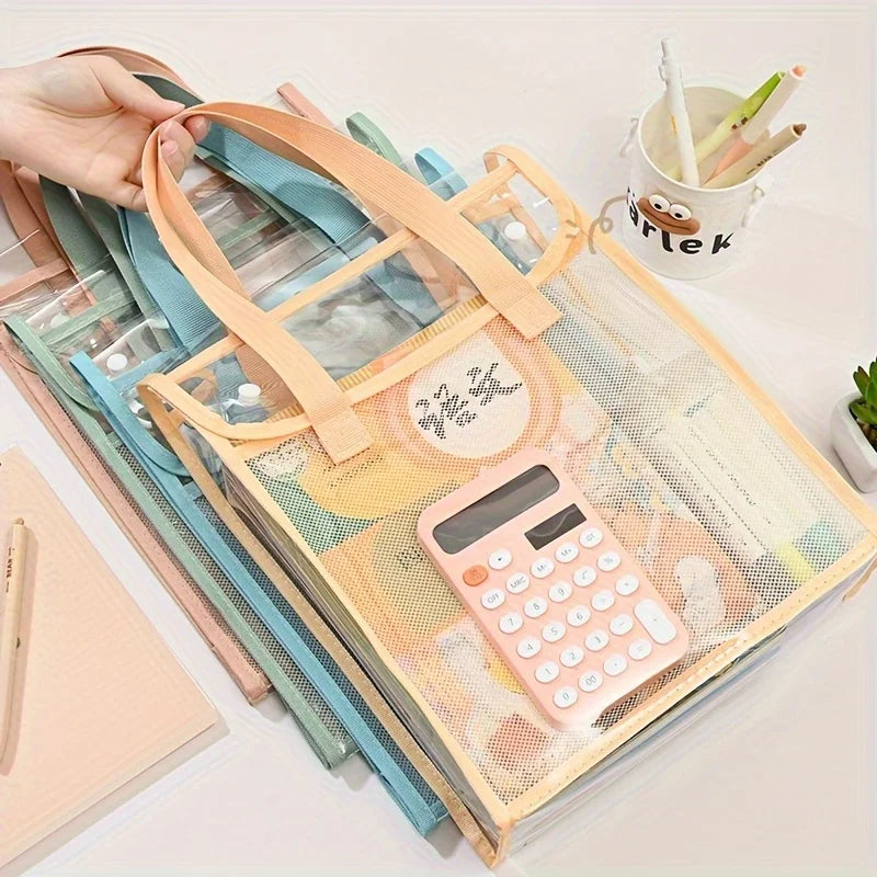 Transparent Double-Layer Student Tote Bag for Books and Supplies