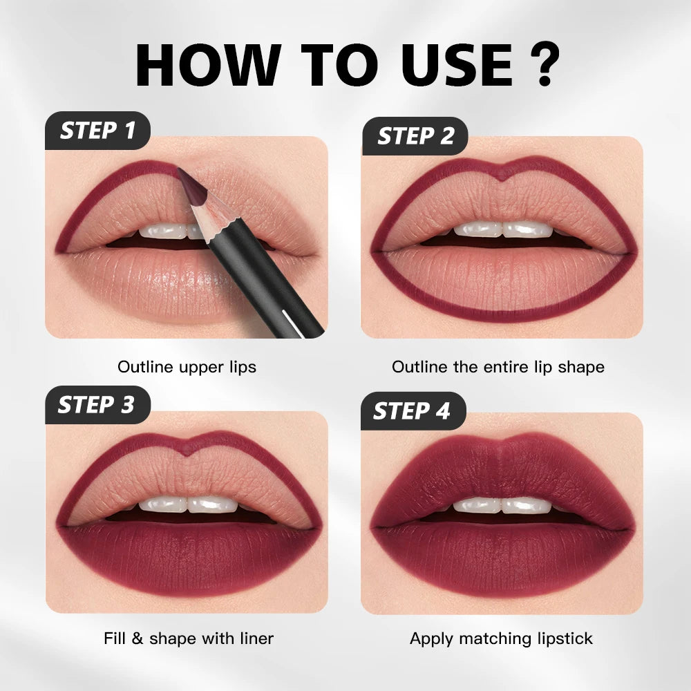 12-Piece Waterproof Semi-Matte Lip Liner Pencil Set