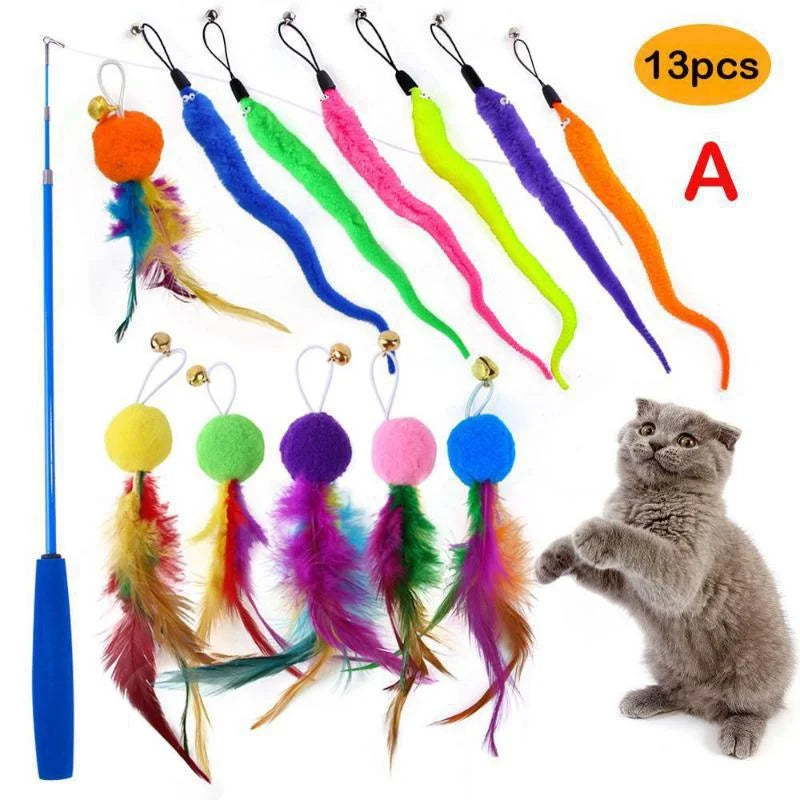 Interactive Cat Feather Toy Set with Telescopic Wand and 10 Attachments - 15